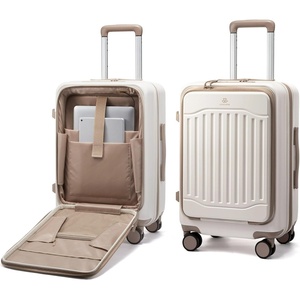 image:imageLOVEVOOK Carry On Luggage 22x14x9 Airline Approved Expandable Hard Shell Suitcase with Spinner Wheels USB Charging Port amp Front Pocket PC Hardside Rolling Luggage with TSA Lock for TravelBeigeWhiteKhaki