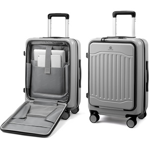 image:imageLOVEVOOK Carry On Luggage 22x14x9 Airline Approved Expandable Hard Shell Suitcase with Spinner Wheels USB Charging Port amp Front Pocket PC Hardside Rolling Luggage with TSA Lock for TravelBeigeGreyBlack