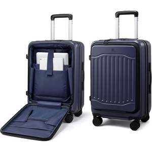 image:imageLOVEVOOK Carry On Luggage 22x14x9 Airline Approved Expandable Hard Shell Suitcase with Spinner Wheels USB Charging Port amp Front Pocket PC Hardside Rolling Luggage with TSA Lock for TravelBeigeNavyBlack