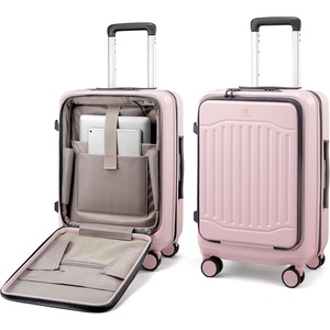 image:imageLOVEVOOK Carry On Luggage 22x14x9 Airline Approved Expandable Hard Shell Suitcase with Spinner Wheels USB Charging Port amp Front Pocket PC Hardside Rolling Luggage with TSA Lock for TravelBeigePinkGrey