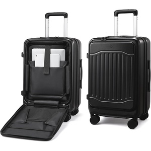 image:imageLOVEVOOK Carry On Luggage 22x14x9 Airline Approved Expandable Hard Shell Suitcase with Spinner Wheels USB Charging Port amp Front Pocket PC Hardside Rolling Luggage with TSA Lock for TravelBeigeJet Black