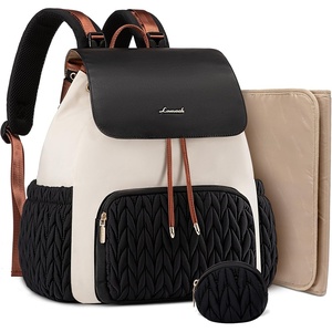 image:imageLOVEVOOK Diaper Bag Backpack Small Baby Bag Cute Baby Diaper Bag Stylish WaterResistant Travel Baby Bag for Mom Baby Backpack with Changing Pad Stroller Straps Black BeigeBlack Beige