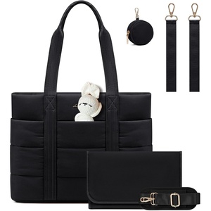 image:imageLOVEVOOK Diaper Bag Tote 156 Inch Puffer Diaper Bag Waterproof Travel Diaper Tote with Changing Pad Pacifier CaseBlack