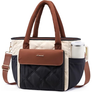 image:imageLOVEVOOK Insulated Lunch Bag Women Puffer Adult Large Lunch Box for Work  Wide Opening Large Lunch Tote Giant Tumbler Holder Leakproof Cooler Bag For College Picnic Beach Family Shoulder StrapBeige Black Brown