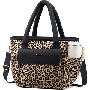 image:imageLOVEVOOK Insulated Lunch Bag Women Puffer Adult Large Lunch Box for Work  Wide Opening Large Lunch Tote Giant Tumbler Holder Leakproof Cooler Bag For College Picnic Beach Family Shoulder StrapLeopard Print