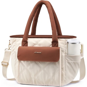 image:imageLOVEVOOK Insulated Lunch Bag Women Puffer Adult Large Lunch Box for Work  Wide Opening Large Lunch Tote Giant Tumbler Holder Leakproof Cooler Bag For College Picnic Beach Family Shoulder StrapBrown Beige