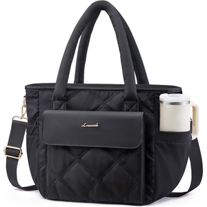 image:imageLOVEVOOK Insulated Lunch Bag Women Puffer Adult Large Lunch Box for Work  Wide Opening Large Lunch Tote Giant Tumbler Holder Leakproof Cooler Bag For College Picnic Beach Family Shoulder StrapBlack