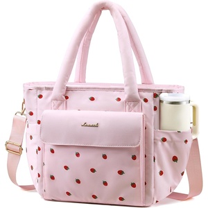 image:imageLOVEVOOK Insulated Lunch Bag Women Puffer Adult Large Lunch Box for Work  Wide Opening Large Lunch Tote Giant Tumbler Holder Leakproof Cooler Bag For College Picnic Beach Family Shoulder StrapPink Strawberry Print