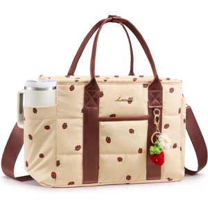 image:imageLOVEVOOK Insulated Lunch Bag Women Puffer Adult Lunch Box for Women Black  Wide Opening Large Loncheras Para Mujer with Cup HolderStrawberry CharmLeakproof Cooler Bag for Teacher Picnic Beach TravelStrawberry