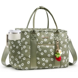 image:imageLOVEVOOK Insulated Lunch Bag Women Puffer Adult Lunch Box for Women Black  Wide Opening Large Loncheras Para Mujer with Cup HolderStrawberry CharmLeakproof Cooler Bag for Teacher Picnic Beach TravelGreen White Floral
