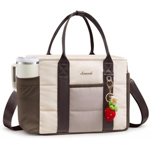 image:imageLOVEVOOK Insulated Lunch Bag Women Puffer Adult Lunch Box for Women Black  Wide Opening Large Loncheras Para Mujer with Cup HolderStrawberry CharmLeakproof Cooler Bag for Teacher Picnic Beach TravelNude Khaki Beige