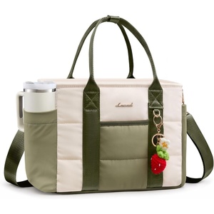 image:imageLOVEVOOK Insulated Lunch Bag Women Puffer Adult Lunch Box for Women Black  Wide Opening Large Loncheras Para Mujer with Cup HolderStrawberry CharmLeakproof Cooler Bag for Teacher Picnic Beach TravelBeige Sage Green
