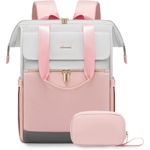 image:imageLOVEVOOK Laptop Backpack for Women 156 Inch Laptop Bag with USB Port Fashion Waterproof Backpacks Teacher Nurse Stylish Travel Bags Vintage Daypacks Bookbag for College School WorkGrey  Pink