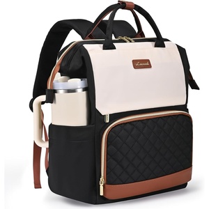 image:imageLOVEVOOK Laptop Backpack for Women with Giant Tumbler Holder Pocket for Travel Work Nurse TeacherBlack White Browndiamond Pattern