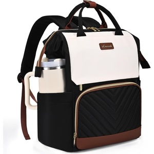 image:imageLOVEVOOK Laptop Backpack for Women with Giant Tumbler Holder Pocket for Travel Work Nurse TeacherBlack White Brownv Stitch