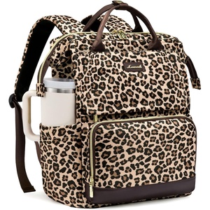 image:imageLOVEVOOK Laptop Backpack for Women with Giant Tumbler Holder Pocket for Travel Work Nurse TeacherLeopard Printcoffee