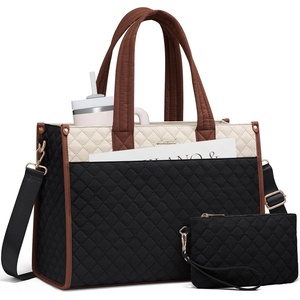 image:imageLOVEVOOK Laptop Tote Bag for WomenCanvas Work Tote Bag for Women with Clutch Purse156 Inch Computer Briefcase BagProfessional Teacher Business Office BagLightweight Shoulder TravelBlack and White Brown