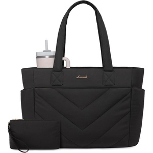 image:imageLOVEVOOK Tote Bag for Women Puffer Work Travel Handbag with Zipper for Teacher Nurse Quilted Cute Laptop Shoulder Gym BagBlack