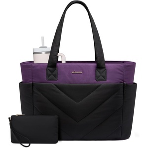 image:imageLOVEVOOK Tote Bag for Women Puffer Work Travel Handbag with Zipper for Teacher Nurse Quilted Cute Laptop Shoulder Gym BagBlackpurple
