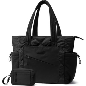 image:imageLOVEVOOK Tote Bag for Women puffer tote bag for Work Travel Nurse Lightweight quilted Bags with CompartmentsL173 Inchblack