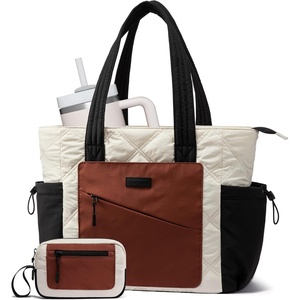 image:imageLOVEVOOK Tote Bag for Women puffer tote bag for Work Travel Nurse Lightweight quilted Bags with CompartmentsL173 Inchcreamblackbrown