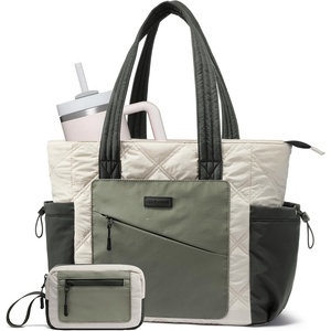 image:imageLOVEVOOK Tote Bag for Women puffer tote bag for Work Travel Nurse Lightweight quilted Bags with CompartmentsL173 Inchcreamgreen