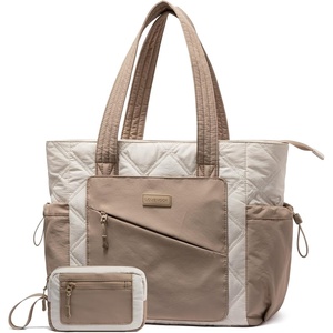 image:imageLOVEVOOK Tote Bag for Women puffer tote bag for Work Travel Nurse Lightweight quilted Bags with CompartmentsL173 Inchcreamkhaki