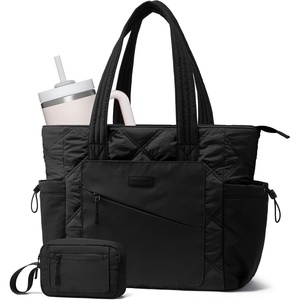 image:imageLOVEVOOK Tote Bag for Women puffer tote bag for Work Travel Nurse Lightweight quilted Bags with CompartmentsM156 Inchblack