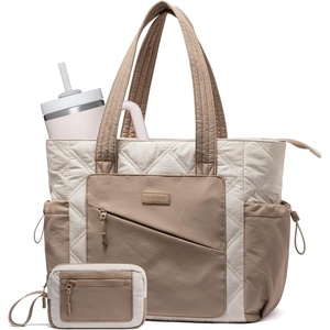 image:imageLOVEVOOK Tote Bag for Women puffer tote bag for Work Travel Nurse Lightweight quilted Bags with CompartmentsM156 Inchcreamkhaki