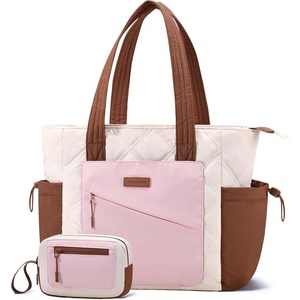 image:imageLOVEVOOK Tote Bag for Women puffer tote bag for Work Travel Nurse Lightweight quilted Bags with CompartmentsM156 Inchcreampink