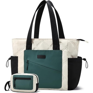 image:imageLOVEVOOK Tote Bag for Women puffer tote bag for Work Travel Nurse Lightweight quilted Bags with CompartmentsM156 Inchcreamteal
