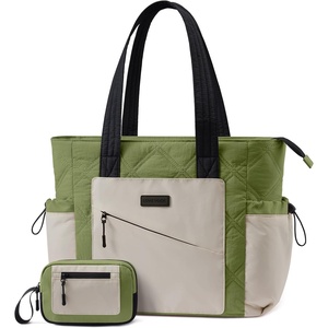 image:imageLOVEVOOK Tote Bag for Women puffer tote bag for Work Travel Nurse Lightweight quilted Bags with CompartmentsM156 Inchgreenbeigeblack