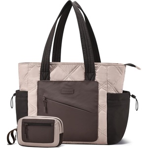 image:imageLOVEVOOK Tote Bag for Women puffer tote bag for Work Travel Nurse Lightweight quilted Bags with Compartmentsm156 Inchapricotcoffee